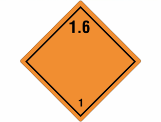 Gevarenetiket A93, 100X100mm oranje opdruk zwart. Klasse 1 artikel afbeelding