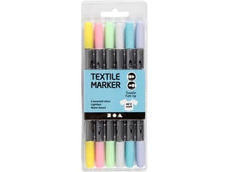Creotime Textielstiften, lijndikte 2,3 + 3,6mm, pastelkleuren assorti (pak 6 stuks)