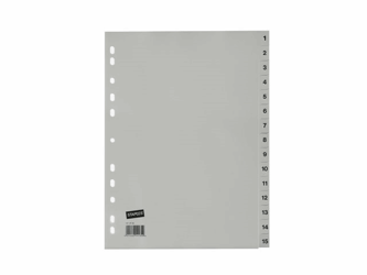Staples Tabbladen grijs kunststof 11 rings, A4, bedrukte tabs, 1-15 (set 15 vel) artikel afbeelding