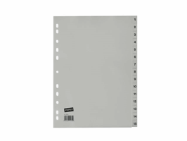 Staples Tabbladen grijs kunststof 11 rings, A4, bedrukte tabs, 1-15 (set 15 vel)