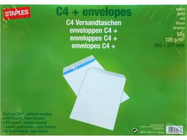 Staples Zakelijke envelop, 371 x 262 mm, zelfklevende verzegeling, papier, wit (pak 50 stuks)