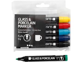 Creotime Glas/porseleinstiften , lijndikte1-3mm, assorti (pak 6 stuks)