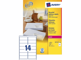 Etiket Avery LR7163-100 99.1x38.1mm recycled wit 1400 etiketten