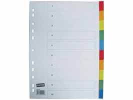 Staples Tabbladen gekleurd kunststof 11 rings, A4, 10 onbedrukte tabs (set 10 vel)