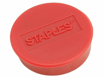 Staples Verpakking met 10 ronde, rode magneten van 25 mm met een magnetische kracht 425 gram/m² (doos 10 stuks) artikel afbeelding