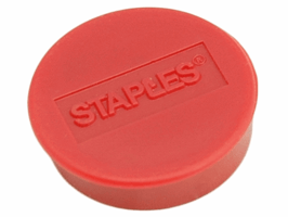 Staples Verpakking met 10 ronde, rode magneten van 25 mm met een magnetische kracht 425 gram/m² (doos 10 stuks)
