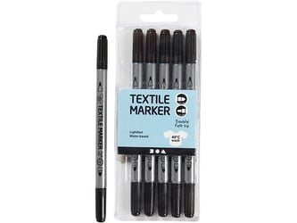 Creotime Textielstiften, lijndikte 2,3 + 3,6mm, zwart (pak 6 stuks)