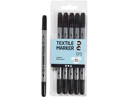 Creotime Textielstiften, lijndikte 2,3 + 3,6mm, zwart (pak 6 stuks)