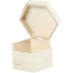Doos  Creotime zeshoek 12x7cm hout