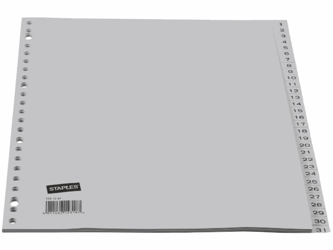 Staples Tabbladen grijs kunststof 23 rings, A4, bedrukte tabs, 1-31 (set 31 vel) artikel afbeelding