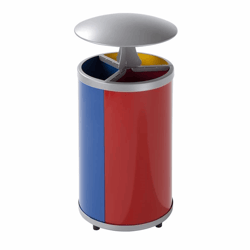 Kringloopmateriaal verzamelstation inhoud 3x30 l, h x Ø = 950x420 mm, met dakje geel, blauw, rood