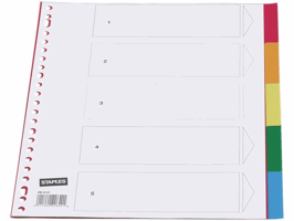 Staples Tabbladen gekleurd kunststof 23 rings, A4, 5 onbedrukte tabs (set 5 vel)