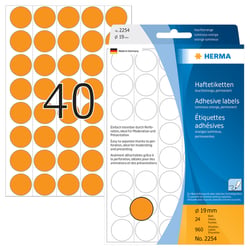 Etiket HERMA 2254 rond 19mm fluor oranje 960 stuks