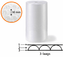 Noppenfolie 120 cm x 50 m x 100 my 3-laags 30 mm grote noppen