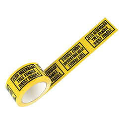 PVC tape 50mm x 66 meter, geel, bedrukking Zeer Breekbaar artikel afbeelding