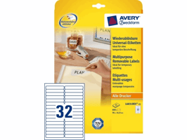 Etiket Avery Zweckform L6031REV-25 96x16.9mm afneembaar wit 800stuks