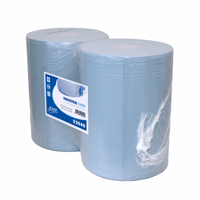 Industrie rol recycled blauw geperforeerd, 2-laags 37 cm x 400 meter.