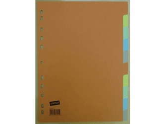 Staples Tabbladen gekleurd karton 11 rings, A4, 10 onbedrukte tabs (set 10 vel) artikel afbeelding