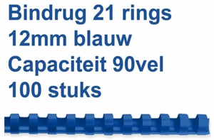 Bindrug GBC 12mm 21rings A4 blauw 100 stuks