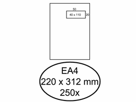 Envelop Hermes akte EA4 220x312mm venster rechts 4x11cm zelfklevend wit doos à 250 stuks