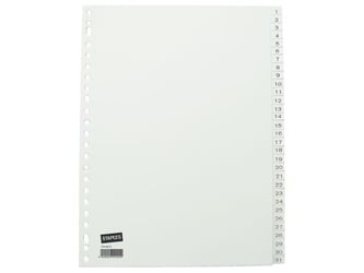 Staples Voorbedrukt tabblad, polypropyleen, 31-delig, A4, wit (set 31 vel)