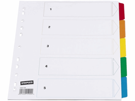 Staples Tabbladen gekleurd kunststof 11 rings, A4, 5 onbedrukte tabs (set 5 vel)