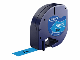Dymo Letratag labeltape 91205 plastic 12mm x 4 m zwart op blauw