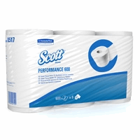 Kimberly Clark Scott toiletpapier tissue, 2-laags, 600vel per rol, kleur wit. Verpakt per 6x6rol
