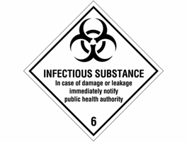 Gevarenetiket A106, 100X100mm wit opdruk zwart. Klasse 6 Infectious Substance