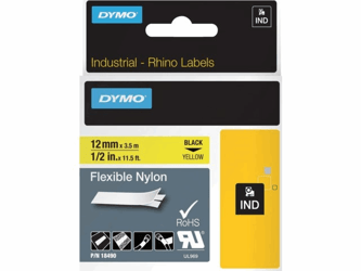 Dymo Rhino labeltape 12mmx3.5m zwart op geel 18490 artikel afbeelding
