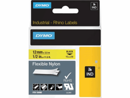 Dymo Rhino labeltape 12mmx3.5m zwart op geel 18490