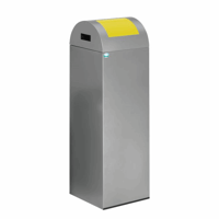Zelfdovende afvalbak voor kringloopmateriaal inhoud 89 l, b x h x d = 320x1045x320 mm zilver, klep geel