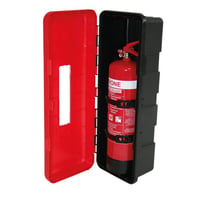 Brandblusserbox, zwart/rood voor brandblussers van 6/12 kg h x b x d = 670x310x250 mm