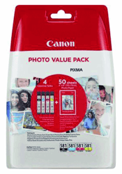 INKCARTRIDGE CANON CLI-581 + 50VEL FOTOPAP 10X15CM artikel afbeelding