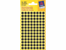 Etiket Avery Zweckform 3009 rond 8mm zwart 416stuks