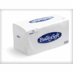 Bulkysoft 1 laags servetten 1/4, pure cellulose, wit, afmeting vel 33x33cm, 1 laags. Verpakt per 3000 Stuks artikel afbeelding
