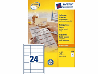 ETIKET AVERY ZWECK 3658 64.6X33.8MM 2400ST artikel afbeelding