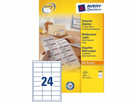 Etiket Avery Zweckform 3658 64.6x33.8mm wit 2400stuks