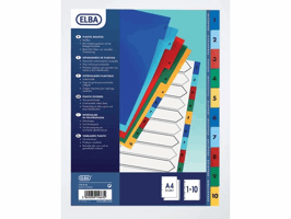 Elba Tabbladen gekleurd kunststof 11 rings, A4, bedrukte tabs, 1-10