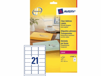 ETIKET AVERY L7560-25 63.5X38.1MM TRANSP 525ST artikel afbeelding