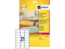 Etiket Avery L7560-25 63.5x38.1mm transparant 525stuks