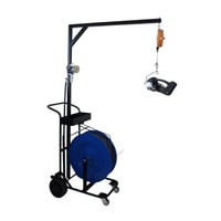 Omsnoeringsstation voor PP- en PET-band voor bandbreedte 12,7 - 16 mm verrijdbaar, met materiaalvak