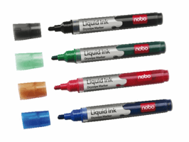 Viltstift Nobo whiteboard Liquid ink rond assorti 3mm 4st