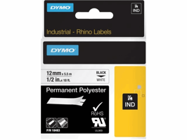 Labeltape Dymo Rhino 18483 12mmx5.5m polyester zwart op wt