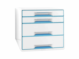 Leitz WOW CUBE ladenset, A4 Maxi, 4 laden, 287 x 270 x 363 mm, wit en metallic blauw