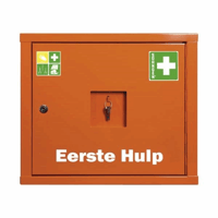 Verbandkast conform DIN 13157 zonder inhoud, signaaloranje, diepte 200 mm h x b = 1120x490 mm (Breedte: 490 mm; Hoogte: 420 mm)