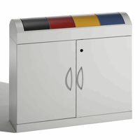 Afvalsorteersysteem inhoud 4x45 l, h x b x d = 975x1100x320 mm bak (Kleur afvalbak: lichtgrijs RAL 7035; Kleur inwerpklep: gentiaanblauw RAL 5010, signaalgeel RAL 1003, antracietgrijs)