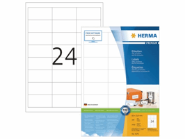 Herma Premium permanent papieretiket, 66 x 33,8 mm, 100 vellen, 24 etiketten per A4-vel, wit (pak 2400 stuks)