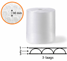 Noppenfolie 50cm/50m rol/100my/3-laags 30mm nop - Perforatie om de 50 cm