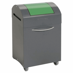 Kringloopmateriaal verzamelaar van plaatstaal, vlamdovend inhoud 45 l, b x h x d = 380x650x320 mm inwerpopening verkeersgroen